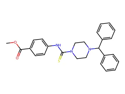 Methyl 4-({[4-(diphenylmethyl)piperazinyl]thioxomethyl}amino)benzoate structure