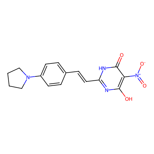 (E)-6-hydroxy-5-nitro-2-(4-(pyrrolidin-1-yl)styryl)pyrimidin-4(3H)-one structure