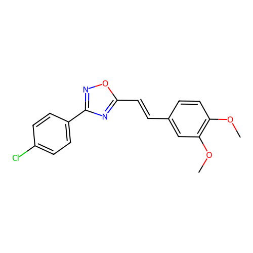 3-(4-chlorophenyl)-5-[(E)-2-(3,4-dimethoxyphenyl)ethenyl]-1,2,4-oxadiazole structure