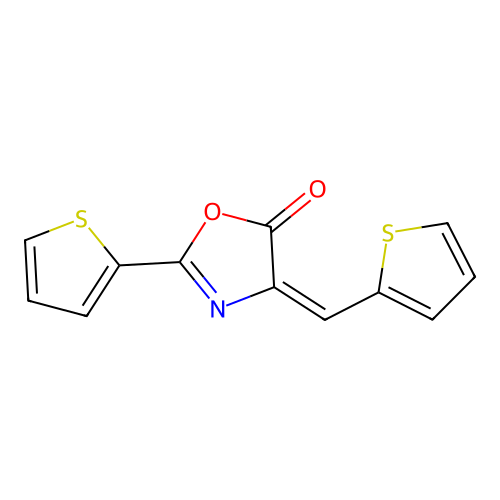 (4E)-2-thiophen-2-yl-4-(thiophen-2-ylmethylidene)-1,3-oxazol-5-one structure