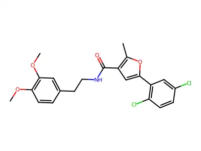 5-(2,5-dichlorophenyl)-N-[2-(3,4-dimethoxyphenyl)ethyl]-2-methylfuran-3-carboxamide structure