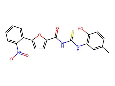 N-[(2-hydroxy-5-methylphenyl)carbamothioyl]-5-(2-nitrophenyl)furan-2-carboxamide structure