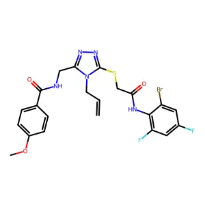 N-[[5-[2-(2-bromo-4,6-difluoroanilino)-2-oxoethyl]sulfanyl-4-prop-2-enyl-1,2,4-triazol-3-yl]methyl]-4-methoxybenzamide structure