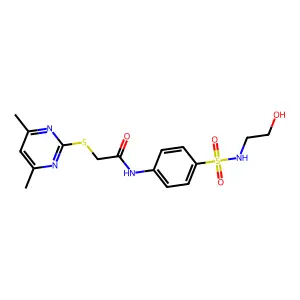2-[(4,6-dimethylpyrimidin-2-yl)sulfanyl]-N-{4-[(2-hydroxyethyl)sulfamoyl]phenyl}acetamide structure