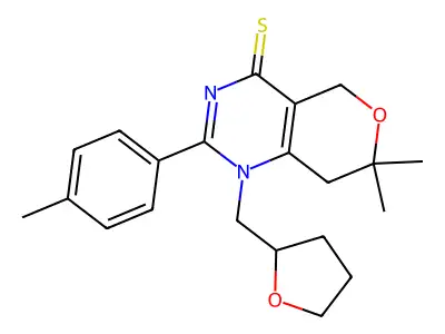 7,7-dimethyl-2-(4-methylphenyl)-1-(oxolan-2-ylmethyl)-5,8-dihydropyrano[4,3-d]pyrimidine-4-thione structure