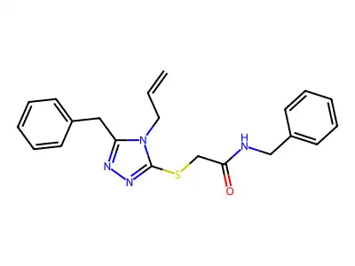 N-benzyl-2-[(5-benzyl-4-prop-2-enyl-1,2,4-triazol-3-yl)sulfanyl]acetamide structure