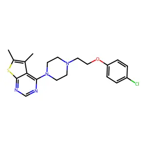 4-{4-[2-(4-chlorophenoxy)ethyl]-1-piperazinyl}-5,6-dimethylthieno[2,3-d]pyrimidine structure