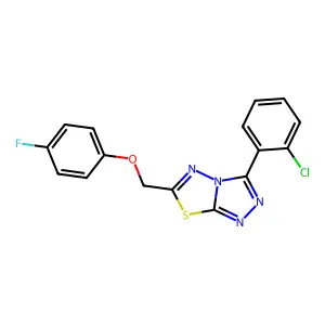3-(2-chlorophenyl)-6-[(4-fluorophenoxy)methyl]-[1,2,4]triazolo[3,4-b][1,3,4]thiadiazole structure