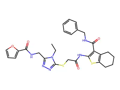 N-[[5-[2-[[3-(benzylcarbamoyl)-4,5,6,7-tetrahydro-1-benzothiophen-2-yl]amino]-2-oxoethyl]sulfanyl-4-ethyl-1,2,4-triazol-3-yl]methyl]furan-2-carboxamide structure
