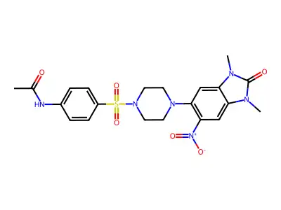 N-[4-[4-(1,3-dimethyl-6-nitro-2-oxobenzimidazol-5-yl)piperazin-1-yl]sulfonylphenyl]acetamide structure