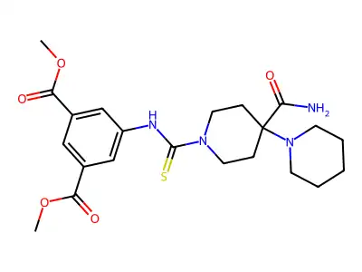 dimethyl 5-{[(4'-carbamoyl-1,4'-bipiperidin-1'-yl)carbonothioyl]amino}benzene-1,3-dicarboxylate structure