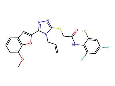 N-(2-bromo-4,6-difluorophenyl)-2-[[5-(7-methoxy-1-benzofuran-2-yl)-4-prop-2-enyl-1,2,4-triazol-3-yl]sulfanyl]acetamide structure