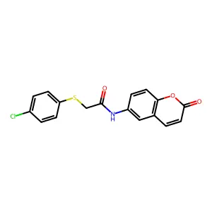 2-(4-chlorophenyl)sulfanyl-N-(2-oxochromen-6-yl)acetamide structure