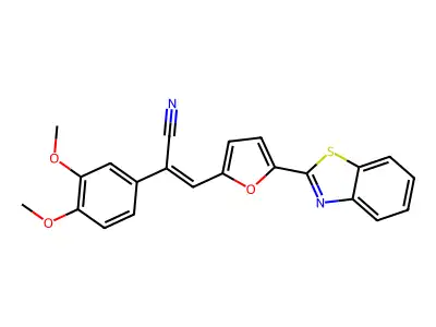 (Z)-3-(5-(benzo[d]thiazol-2-yl)furan-2-yl)-2-(3,4-dimethoxyphenyl)acrylonitrile structure