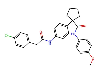 1-[4-[[2-(4-chlorophenyl)acetyl]amino]phenyl]-N-(4-methoxyphenyl)cyclopentane-1-carboxamide structure
