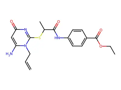 ethyl 4-[(2-{[6-amino-4-oxo-1-(prop-2-en-1-yl)-1,4-dihydropyrimidin-2-yl]sulfanyl}propanoyl)amino]benzoate structure
