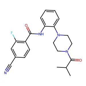4-cyano-2-fluoro-N-[2-[4-(2-methylpropanoyl)piperazin-1-yl]phenyl]benzamide structure