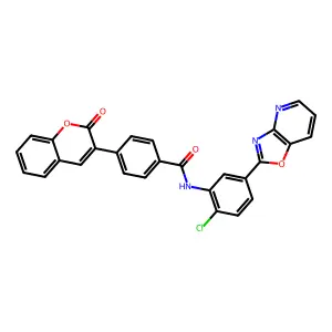 N-[2-chloro-5-([1,3]oxazolo[4,5-b]pyridin-2-yl)phenyl]-4-(2-oxo-2H-chromen-3-yl)benzamide structure