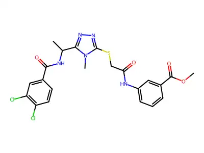 methyl 3-[({[5-(1-{[(3,4-dichlorophenyl)carbonyl]amino}ethyl)-4-methyl-4H-1,2,4-triazol-3-yl]sulfanyl}acetyl)amino]benzoate structure