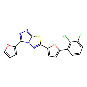 6-[5-(2,3-dichlorophenyl)furan-2-yl]-3-(furan-2-yl)[1,2,4]triazolo[3,4-b][1,3,4]thiadiazole structure
