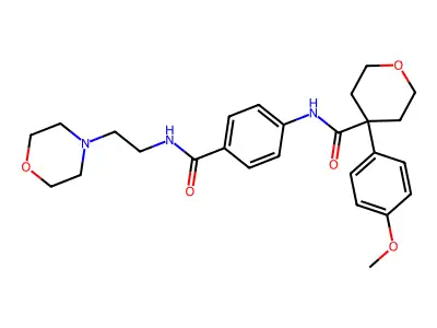 4-(4-methoxyphenyl)-N-[4-(2-morpholin-4-ylethylcarbamoyl)phenyl]oxane-4-carboxamide structure