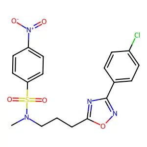 N-[3-[3-(4-chlorophenyl)-1,2,4-oxadiazol-5-yl]propyl]-N-methyl-4-nitrobenzenesulfonamide structure