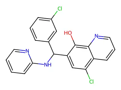 5-Chloro-7-((3-chlorophenyl)(pyridin-2-ylamino)methyl)quinolin-8-ol structure