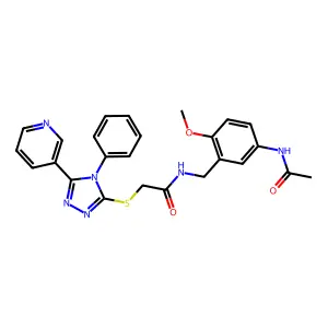 N-[(5-acetamido-2-methoxyphenyl)methyl]-2-[(4-phenyl-5-pyridin-3-yl-1,2,4-triazol-3-yl)sulfanyl]acetamide structure