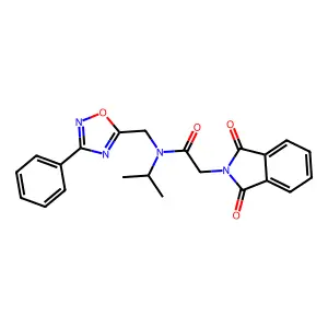 2-(1,3-dioxoisoindol-2-yl)-N-[(3-phenyl-1,2,4-oxadiazol-5-yl)methyl]-N-propan-2-ylacetamide structure