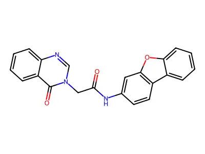 N-dibenzofuran-3-yl-2-(4-oxoquinazolin-3-yl)acetamide structure