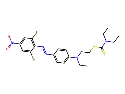 2-[{4-[(2,6-Dibromo-4-nitrophenyl)diazenyl]phenyl}(ethyl)amino]ethyl diethylcarbamodithioate structure