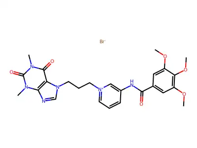 Pyridinium, 1-(3-(1,3-dimethyl-2,6-dioxo-2,3,6,7-tetrahydro-1H-purin-7-yl)propyl)-3-((3,4,5-trimethoxybenzoyl)amino)-, bromide structure
