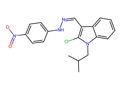 N-[[2-chloro-1-(2-methylpropyl)indol-3-yl]methylideneamino]-4-nitroaniline structure