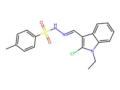 N-[(2-chloro-1-ethyl-indol-3-yl)methylideneamino]-4-methyl-benzenesulfonamide structure