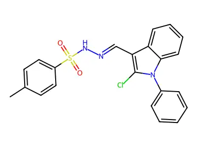 N-[(2-chloro-1-phenylindol-3-yl)methylideneamino]-4-methylbenzenesulfonamide structure