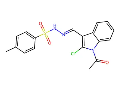 N-[(1-acetyl-2-chloroindol-3-yl)methylideneamino]-4-methylbenzenesulfonamide structure