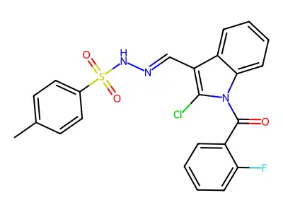 N-[(E)-[2-chloro-1-(2-fluorobenzoyl)indol-3-yl]methylideneam structure