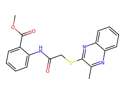 Methyl 2-(2-((3-methylquinoxalin-2-yl)thio)acetamido)benzoate structure