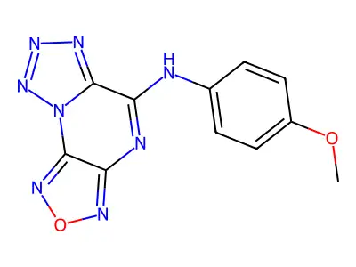 9-hydro-1,2,5-oxadiazolo[3,4-e]1,2,3,4-tetraazolo[1,5-a]pyrazin-4-yl(4-methoxy phenyl)amine structure