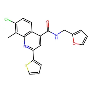 7-chloro-N-(furan-2-ylmethyl)-8-methyl-2-thiophen-2-ylquinoline-4-carboxamide structure