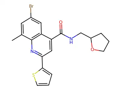 6-bromo-8-methyl-N-(oxolan-2-ylmethyl)-2-thiophen-2-ylquinoline-4-carboxamide structure
