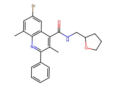6-bromo-3,8-dimethyl-N-(oxolan-2-ylmethyl)-2-phenylquinoline-4-carboxamide structure