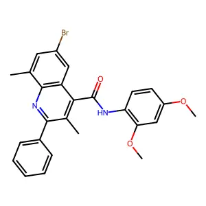 6-bromo-N-(2,4-dimethoxyphenyl)-3,8-dimethyl-2-phenylquinoline-4-carboxamide structure