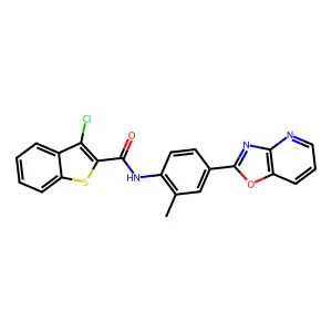 3-chloro-N-[2-methyl-4-([1,3]oxazolo[4,5-b]pyridin-2-yl)phenyl]-1-benzothiophene-2-carboxamide structure