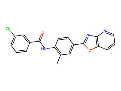 3-chloro-N-[2-methyl-4-([1,3]oxazolo[4,5-b]pyridin-2-yl)phenyl]benzamide structure