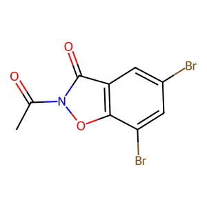 2-Acetyl-5,7-dibromo-1,2-benzoxazol-3-one structure