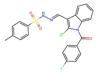 N-[(E)-[2-chloro-1-(4-fluorobenzoyl)indol-3-yl]methylideneam structure