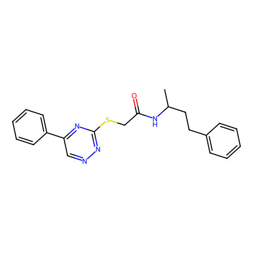 2-((5-phenyl-1,2,4-triazin-3-yl)thio)-N-(4-phenylbutan-2-yl)acetamide structure