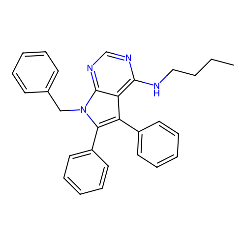 7-benzyl-N-butyl-5,6-diphenyl-7H-pyrrolo[2,3-d]pyrimidin-4-amine structure