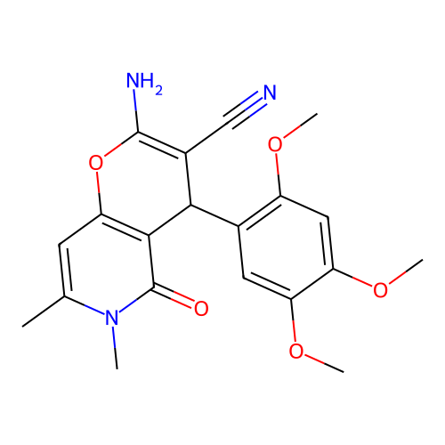 2-amino-6,7-dimethyl-5-oxo-4-(2,4,5-trimethoxyphenyl)-5,6-dihydro-4H-pyrano[3,2-c]pyridine-3-carbonitrile structure